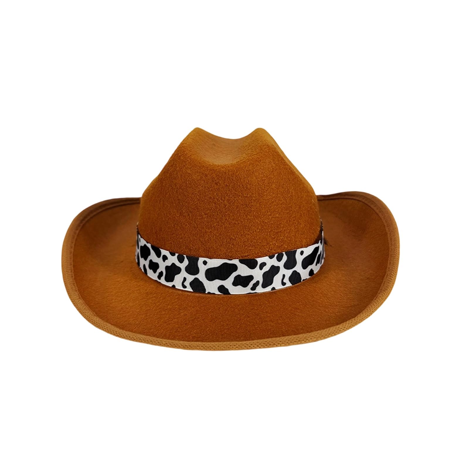 HodJIU Baby Cowboy Hat Kids Western Cowgirl Hat with String Wide Brim Cow Print Vintage Felt Fedora Cap Halloween Party Festival Costume Accessories (Brown, ONE Size)