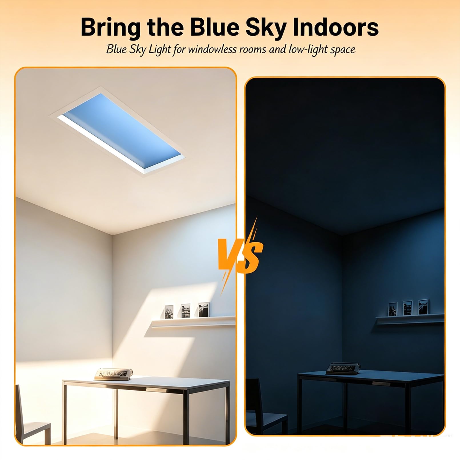 Panel De Luz De Ventana Falsa con Control Remoto, Lámpara De Techo LED Inteligente Luz Azul del Cielo Que Simula El Efecto De La Luz Natural, Atenuación Continua, para Áreas Sin Ventanas, Oficina