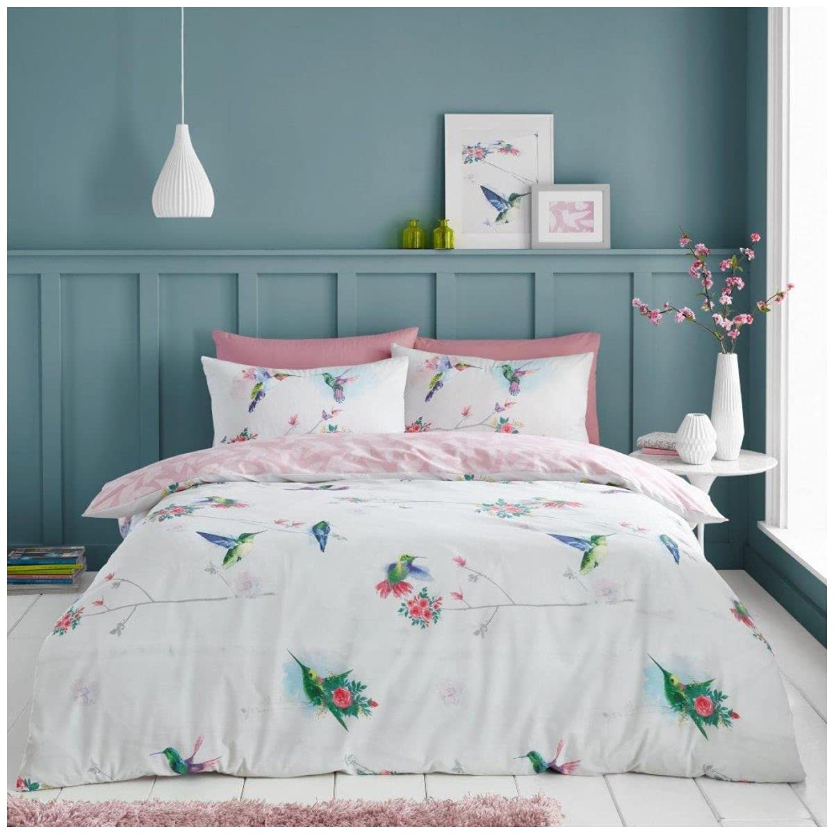 GC GAVENO CAVAILIA Reversible Bird Print Duvet Cover, EasyCare Blush Pink King Quilt Bedding Set With Pillowcases