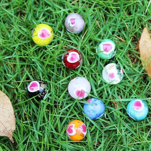 Image of VEALIZUU 10 PCS Glass Marbles for Kids - 0.63inch Handmade Colorful Heart and Glow in The Dark Marbles - Games Accessories for Boys and Girls - Unique Bulk for Home Decoration