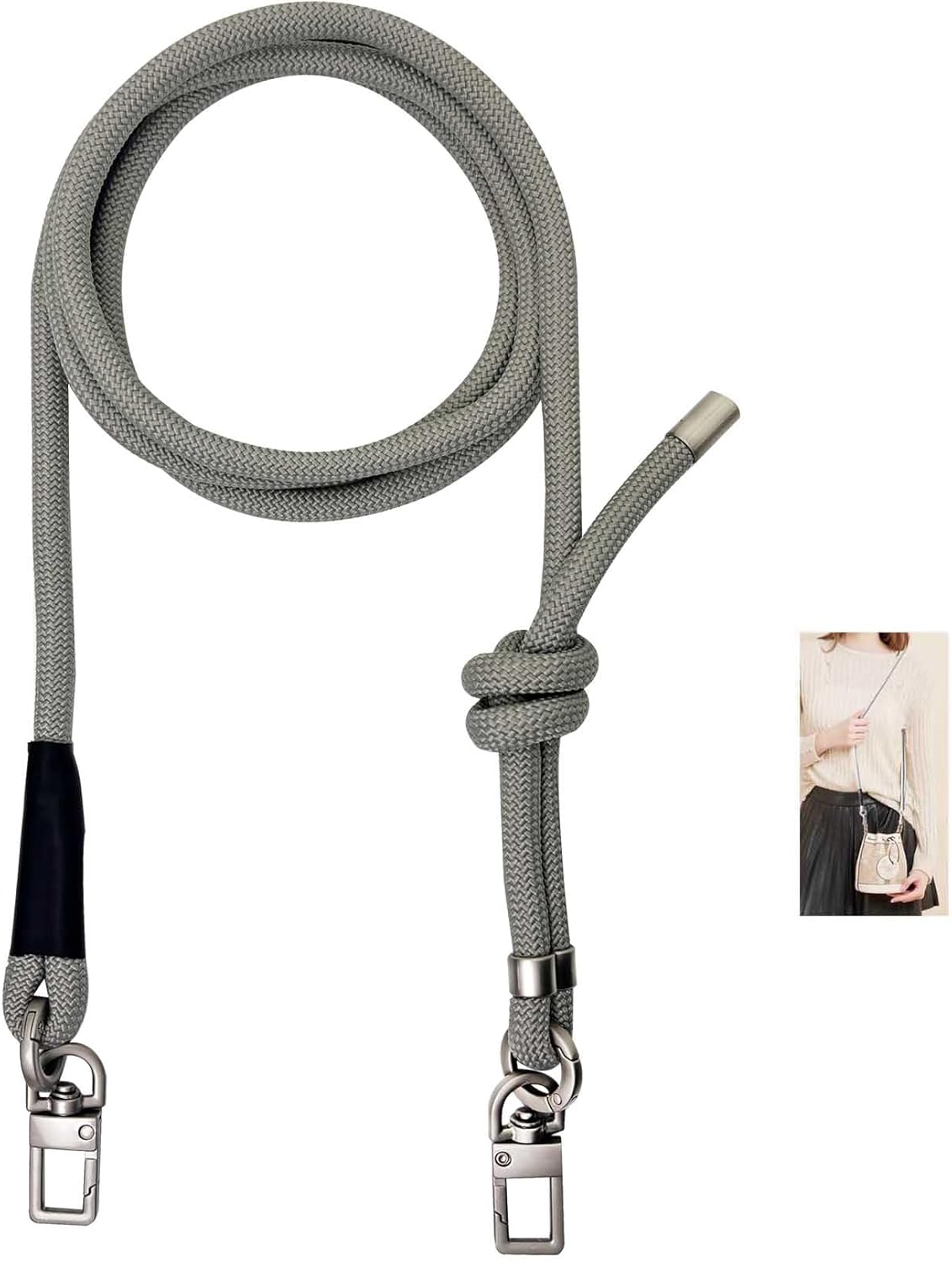 Paracord Bag Strap Crossbody Replacement Handmade Adjustable Shoulder Bag Strap for Street Style Bag Canvas Bag Grey