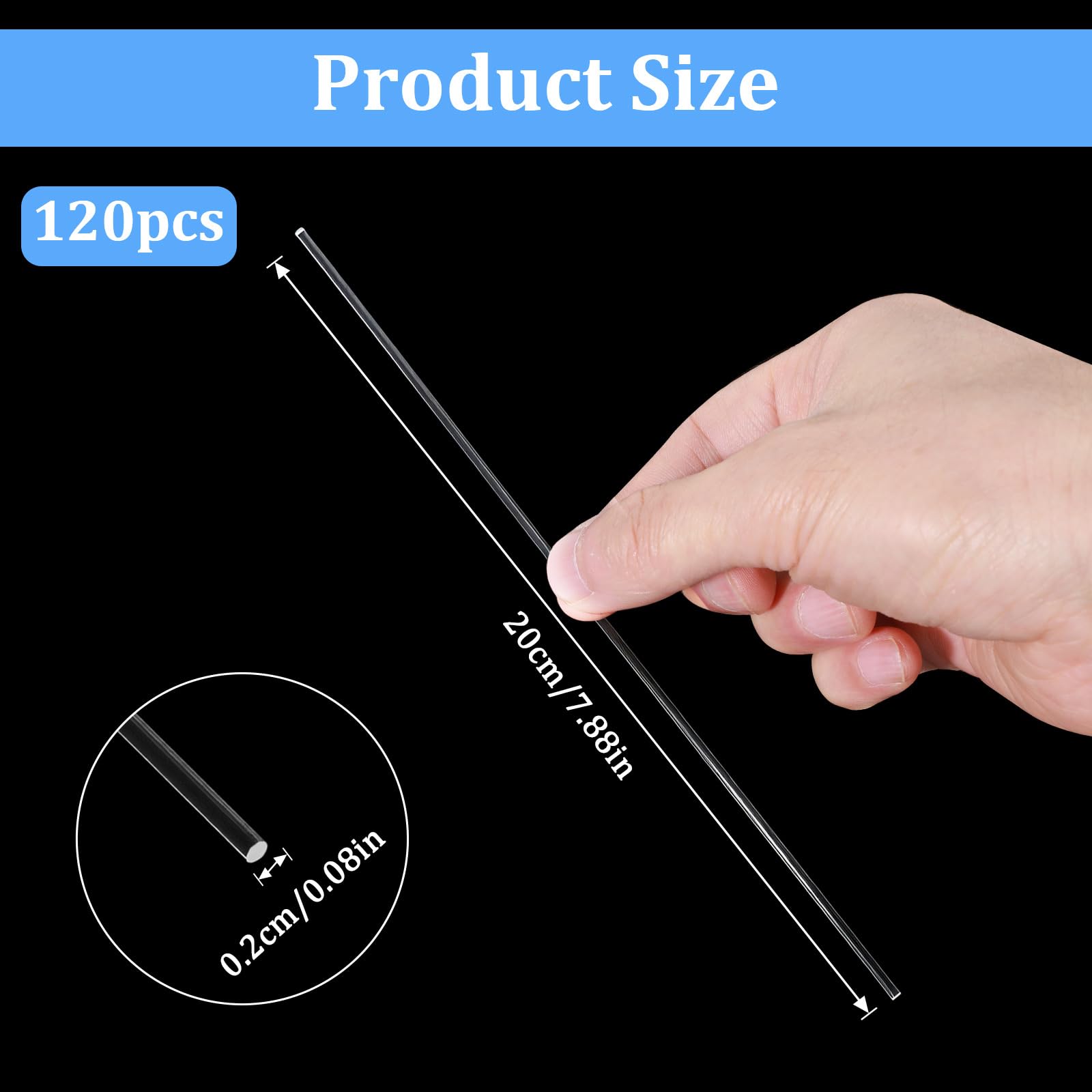 120 bastoncini piatti trasparenti per cupcake, 20 cm, diametro 2 mm, in acrilico trasparente, striscia rotonda per torte, fai da te, decorazioni per feste, forniture per cioccolato, matrimoni