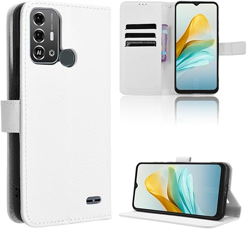 Elubugod Funda de piel sintética compatible con ZTE Blade A53 Pro, funda de piel sintética compatible con ZTE Blade A53 Pro, color blanco