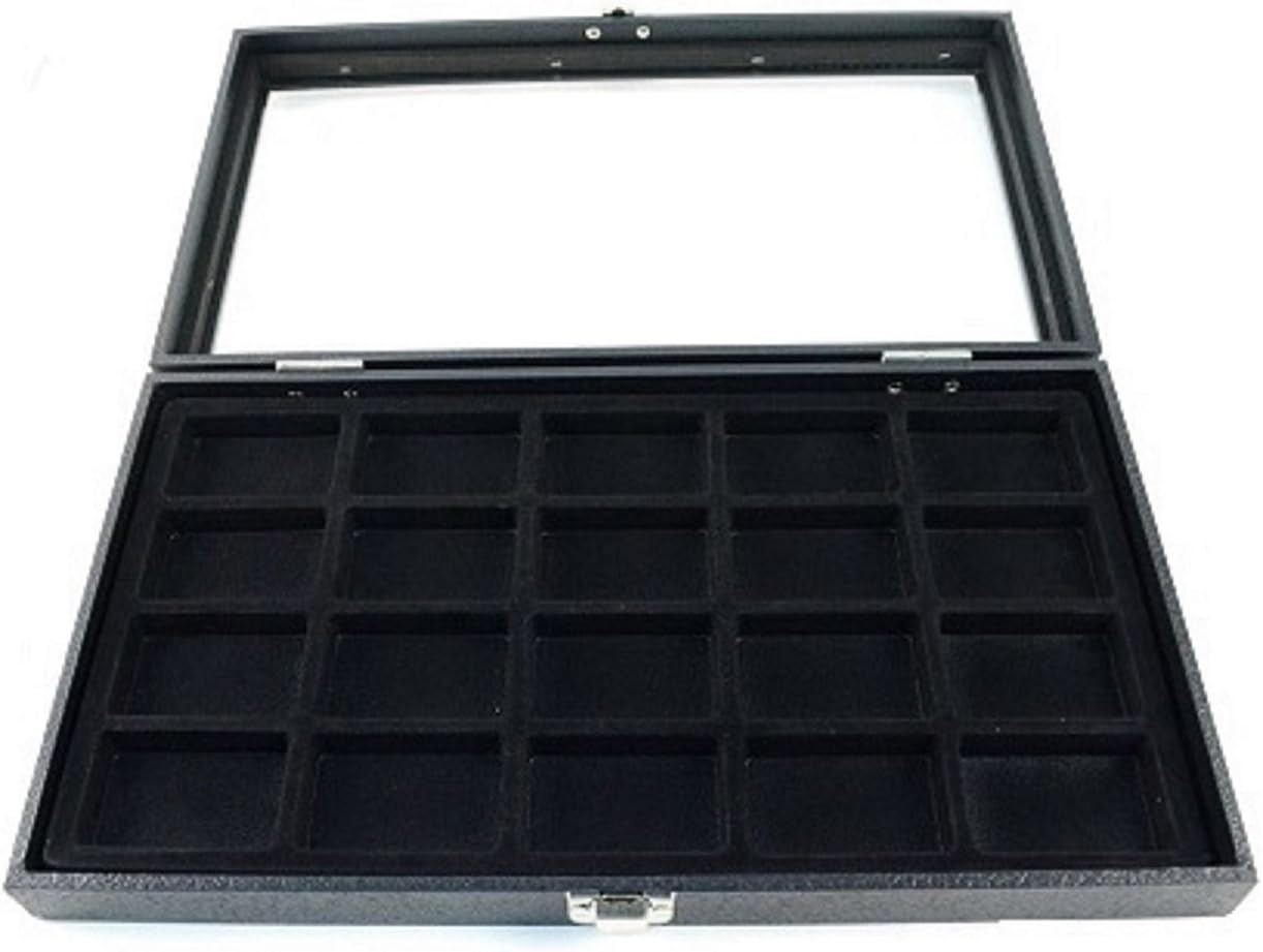 New Glass Top 20 Zippo Lighter Black Collectors Display Case