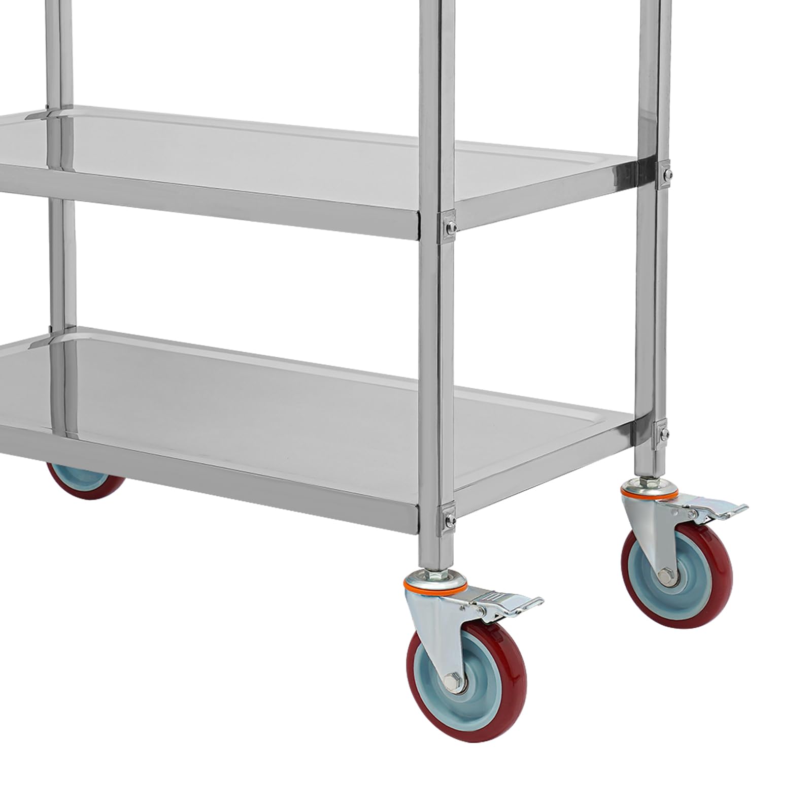 OUKANING Carro de cocina de acero inoxidable con 3 estantes, carro de servicio de alta capacidad de carga y ruedas silenciosas, isla de cocina móvil y estante de cocina para microondas, cocina