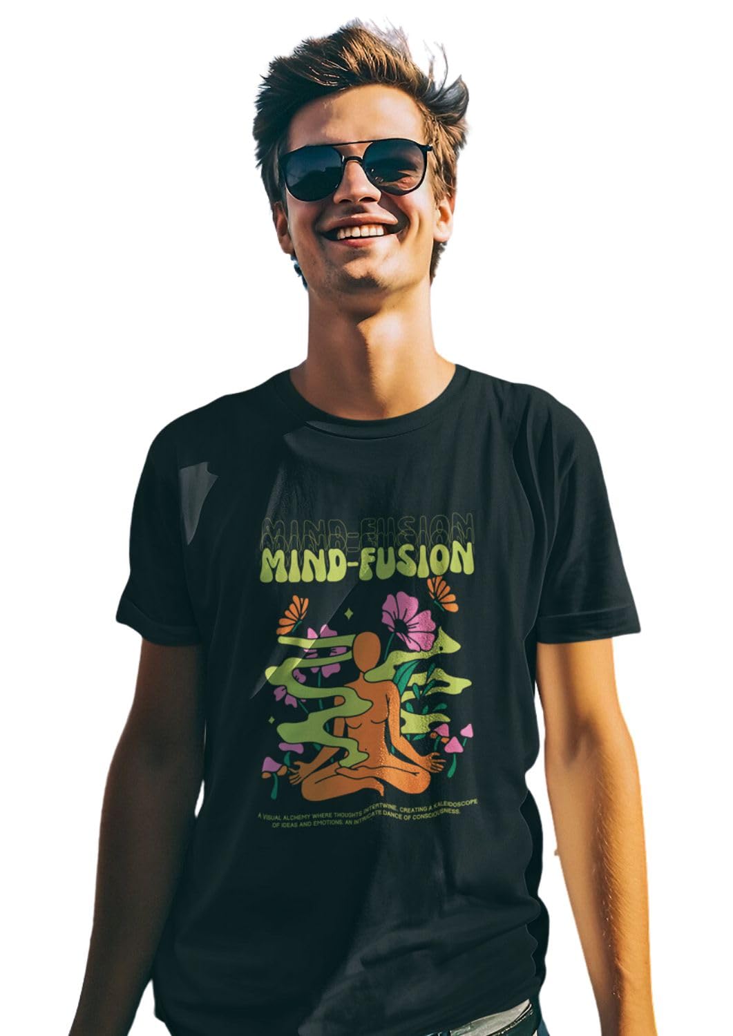 YOUWE FASHION ; Let's Customize!YouWe Fashion Men's Black Mind Fusion Half Sleeve Tee - Round Neck, Cotton Fabric, DTF Printing Technology - Perfect for Keep Calm, Mind Fusion, Relax Vibes