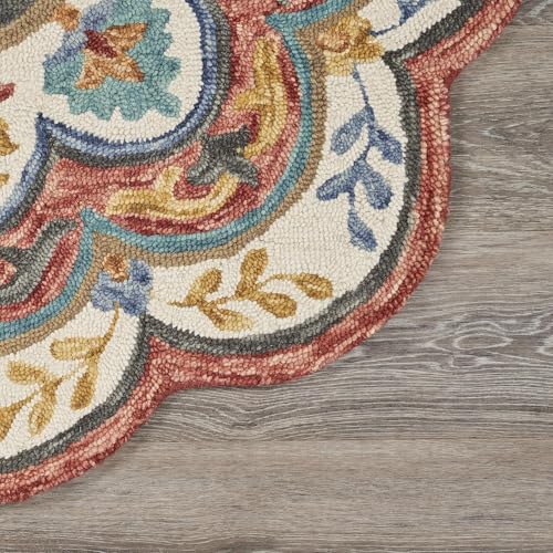 Image of Sifa Carpet Traditional Floral Round Area Rug - Hand-Tufted New Zealand Wool Circular Carpet for Dining Room & Bedroom Weight -6 Pund, Size-3x3 Feet (36x36 Inch Round)