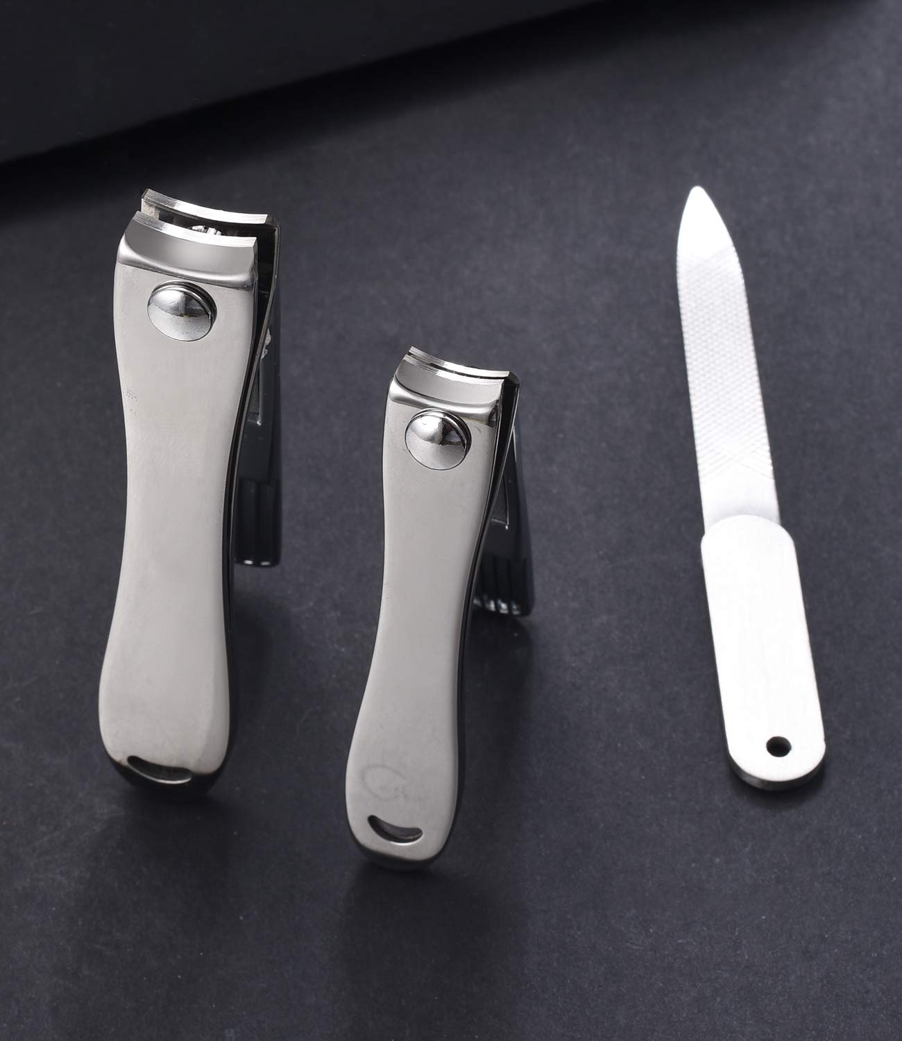 YOUGUOM Nagelknipser-Set – Edelstahl Fingernagelknipser Zehennagel gebogene Klingen Nagelschneider und Nagelfeile mit PU-Hülle für Männer und Frauen
