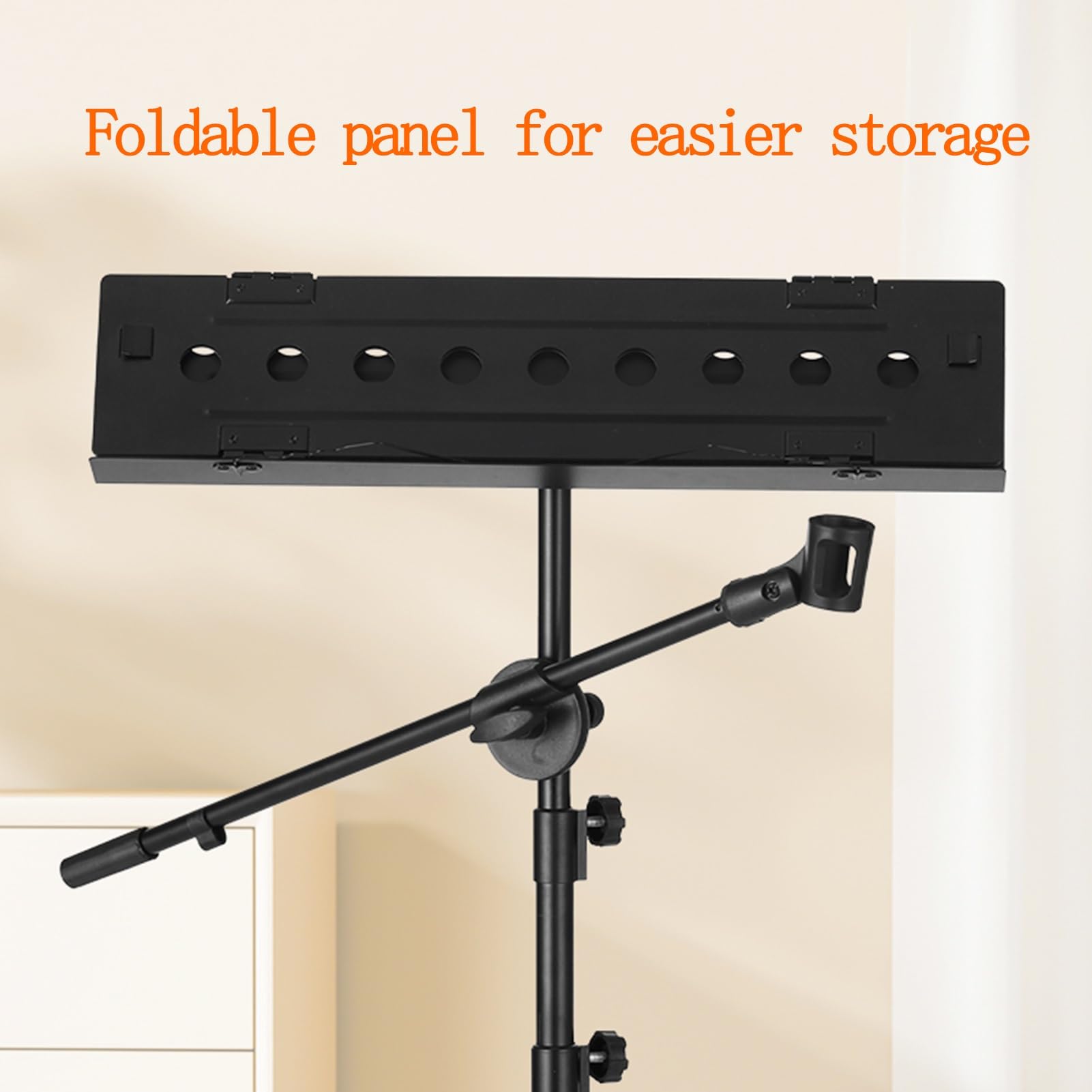 Atril for partituras, plegable con estuche de transporte, ideal for practicar y tocar varios instrumentos.