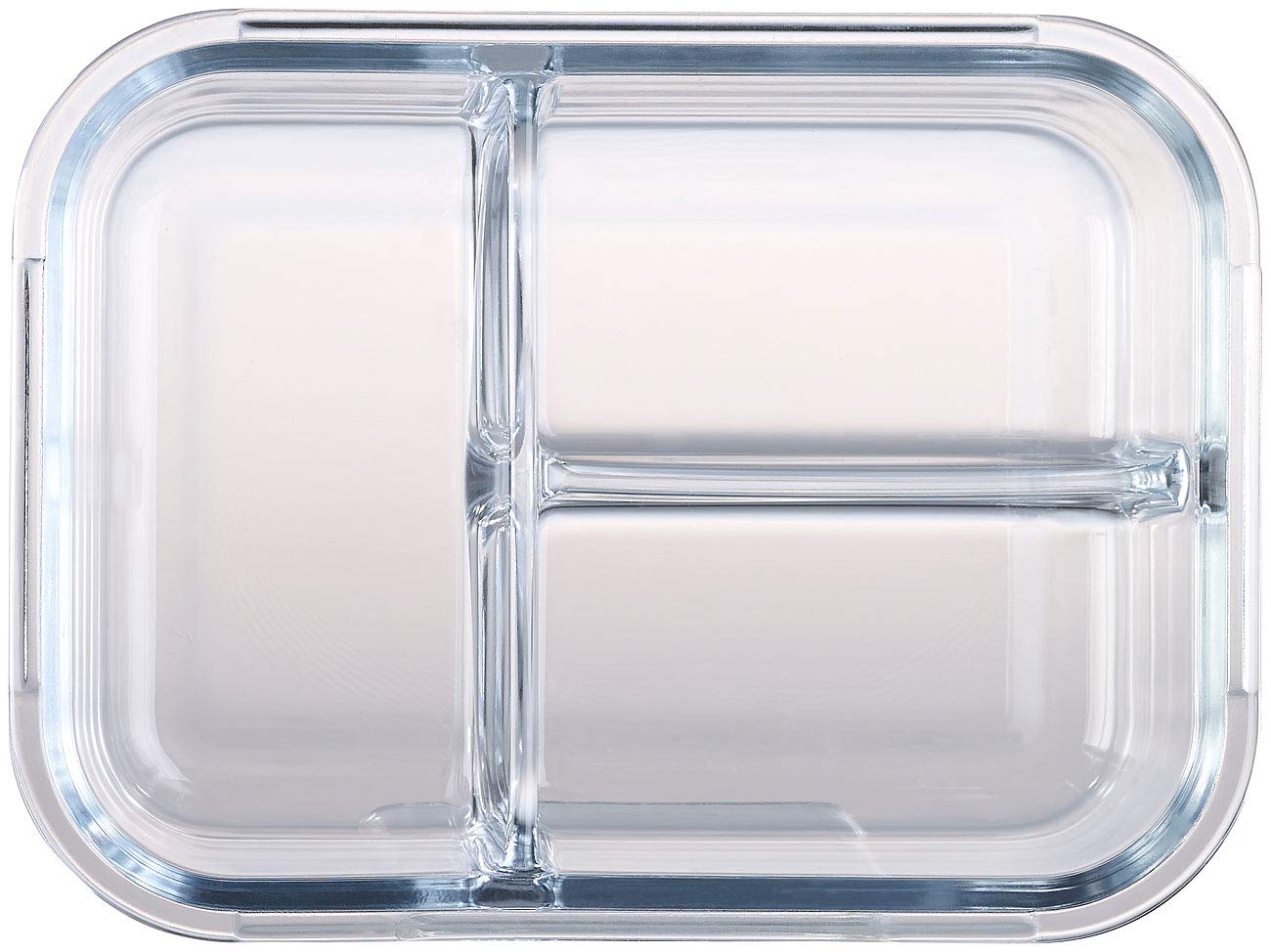 Rosenstein & Söhne Microwellen Geschirr: 6er-Set Glas-Frischhaltedosen mit Klick-Deckeln & 3 Kammern, 1 l (Glasschüssel mit Deckel Mikrowelle, Glasschüsseln mit Deckel-Set, Mikrowellenteller)