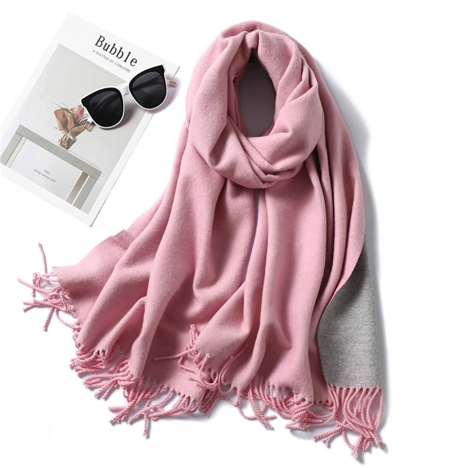 Sciarpe da donna, calda sciarpa vintage imitazione cashmere doppio tinta unita nappa abbigliamento invernale accessori regalo, Stile 4