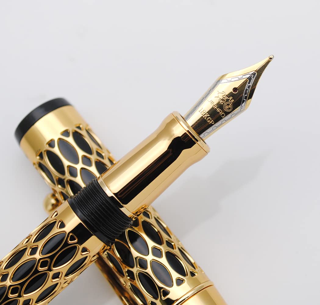 JINHAO 100 Fountain Pen Metal and Resin Grid Skeleton Writing Pen with Converter (Medium Nib, B-Black) - Image 3