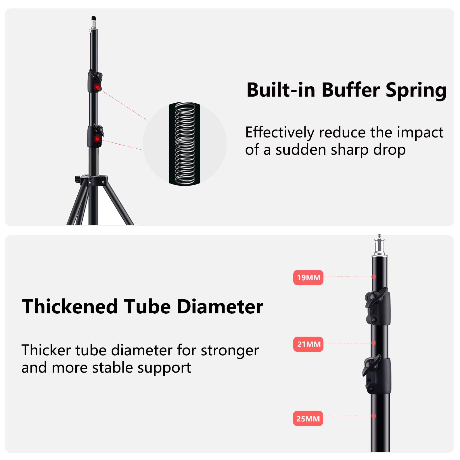 Photography Light Stand, 7.9ft/2.4m Adjustable Spring Cushioned Heavy Duty Tripod with 1/4