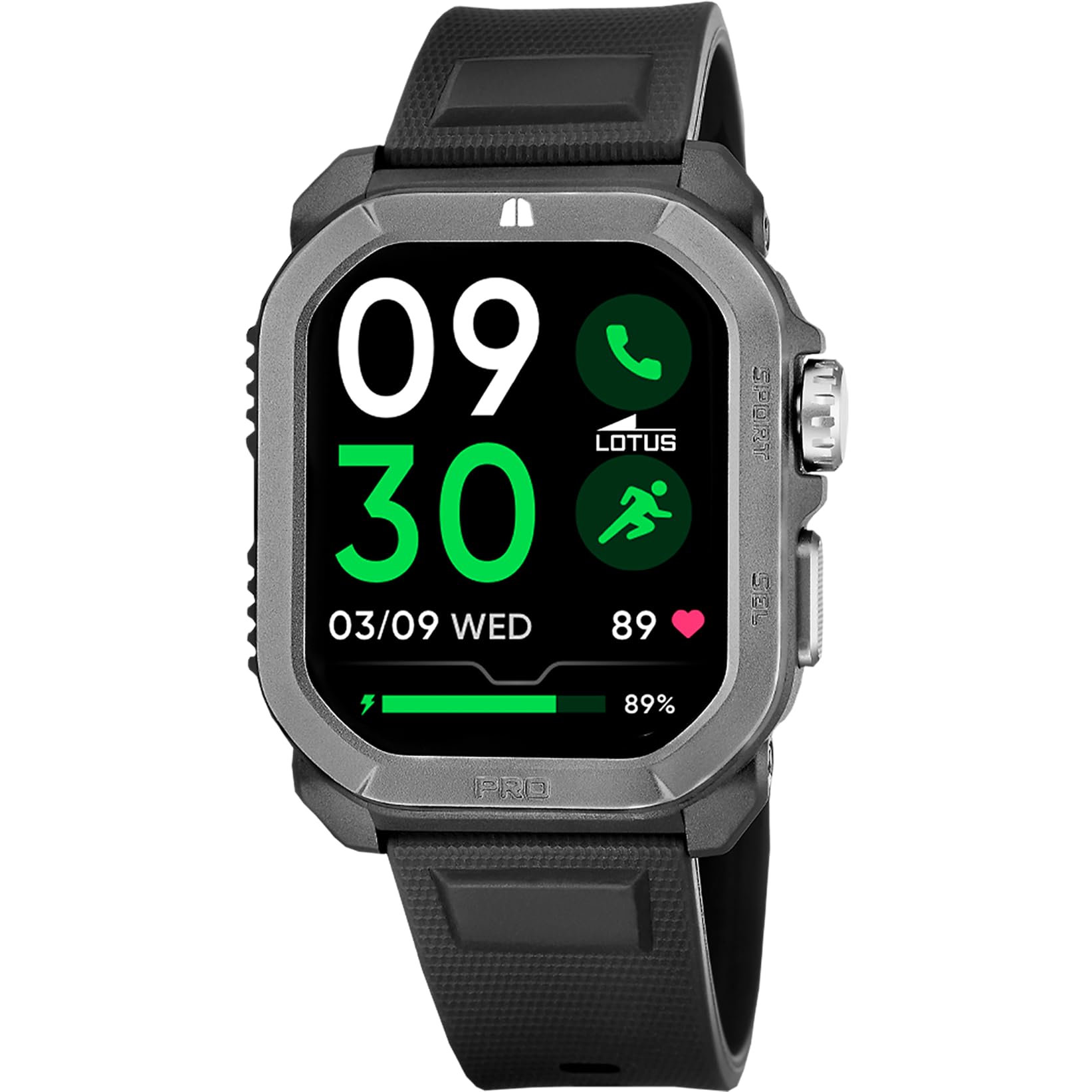 LOTUS Reloj Inteligente Hombre - Smartwatch Hombre de Caucho Negro - Resistente al Agua 5 ATM - GPS, Voz IA, Control Música, Cuenta Pasos y Calorías, Teléfono 50200/​1 Ferro RC - Smartime 2nd Gen