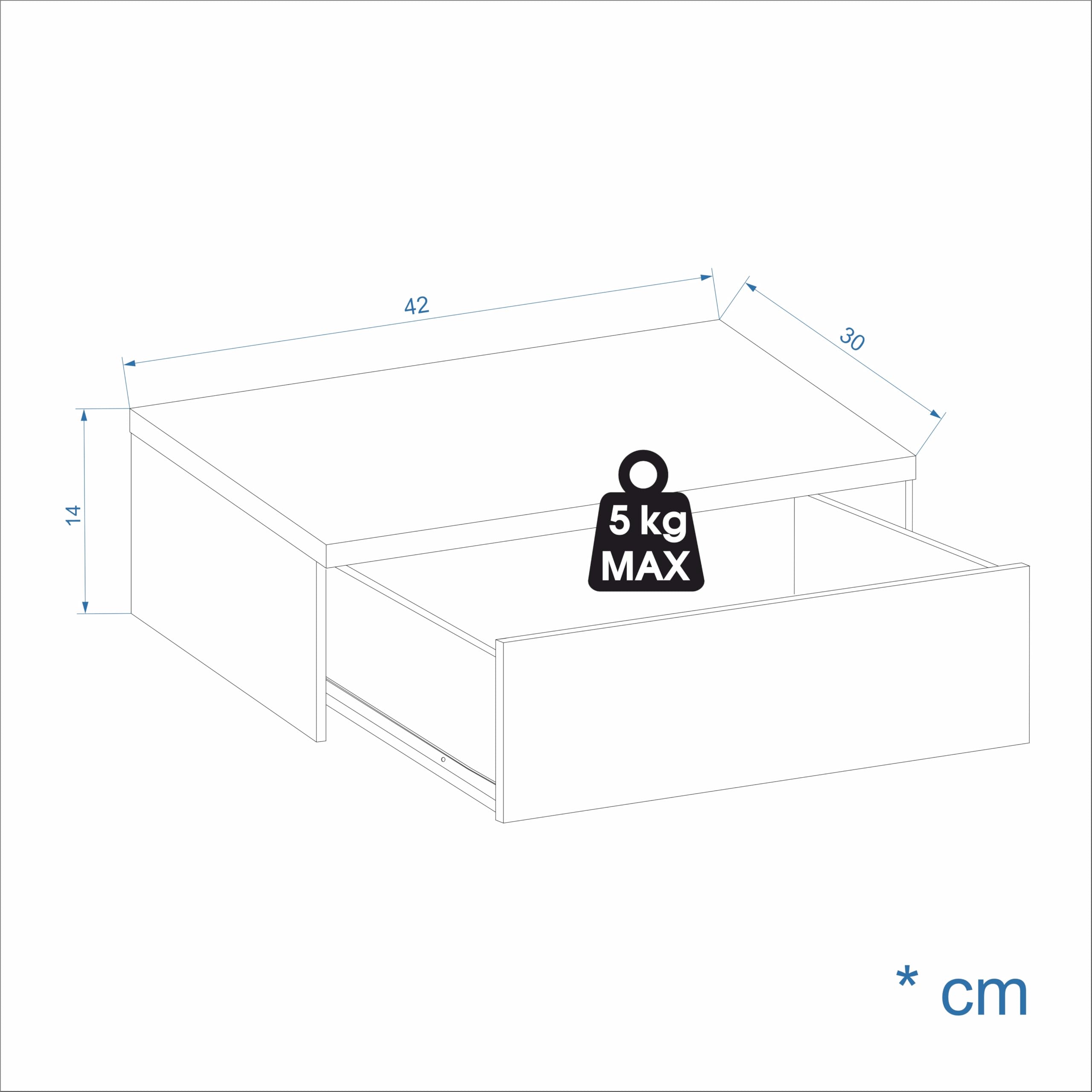 KOMTO Wandregal mit Schublade Weiß - Nachttisch Hängend 2er Set Nachttisch Wandmontage Wandschublade Nachtschrank Hängend | Monaco 42 x 30 x 15 cm