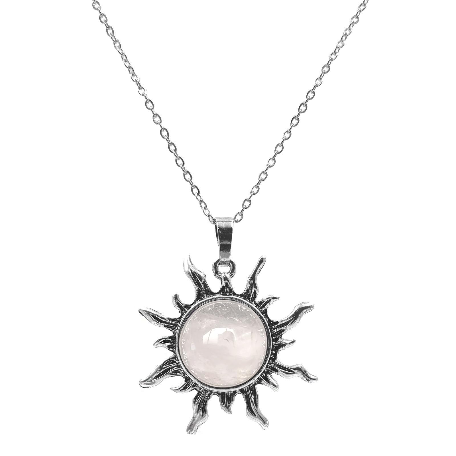 LadywowuTurquoise Necklace for Women, Boho Sun Pendant Necklace with Stainless Steel Chain, Handmade Spiritual Healing Stone Western Necklace for Women