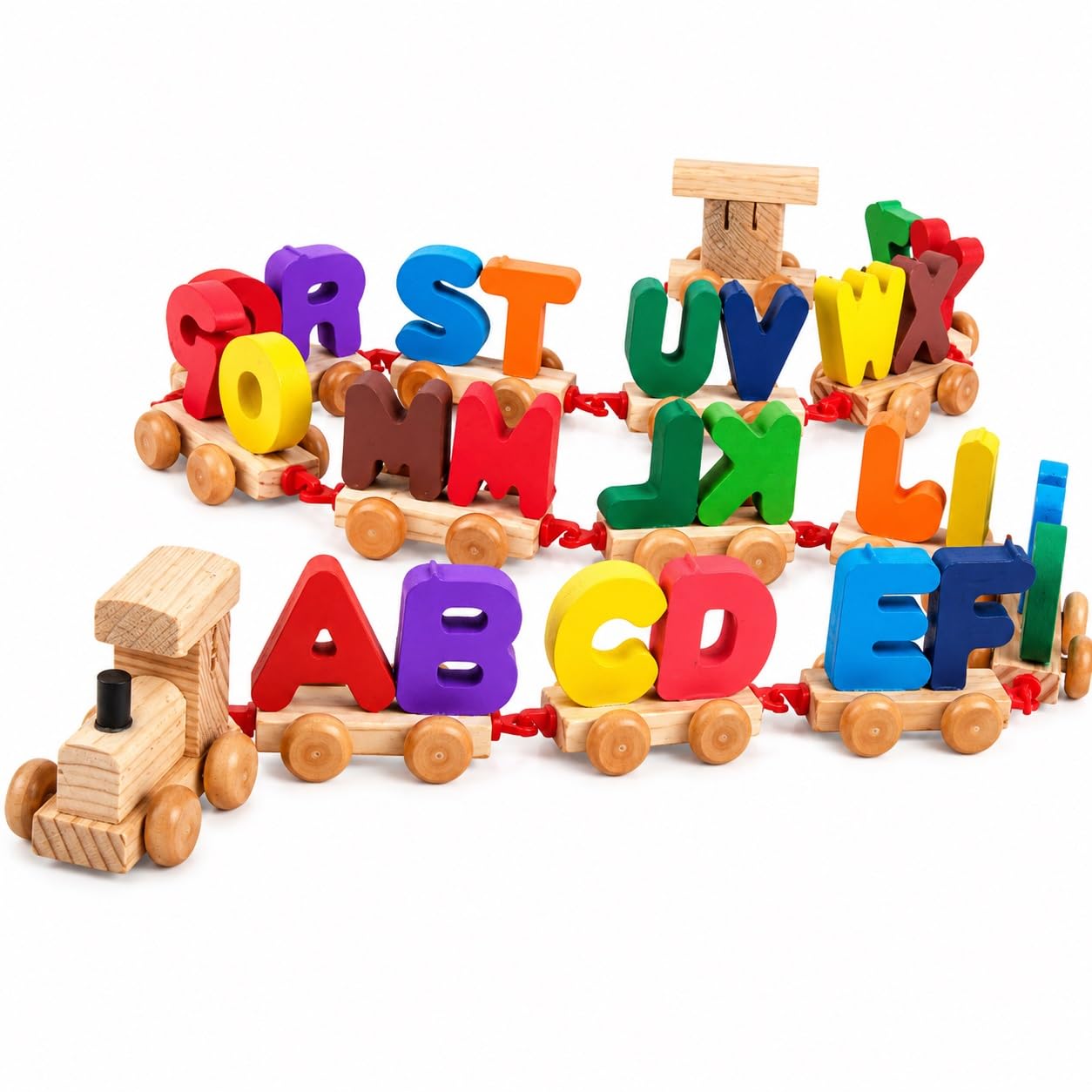 Little Mind KNK Wooden Alphabet Train Toy for Kids 2+ Years | ABC Letter Learning Pull Along Train Set | Educational Preschool Toy for Early Learning, Spelling & Motor Skills-image-11