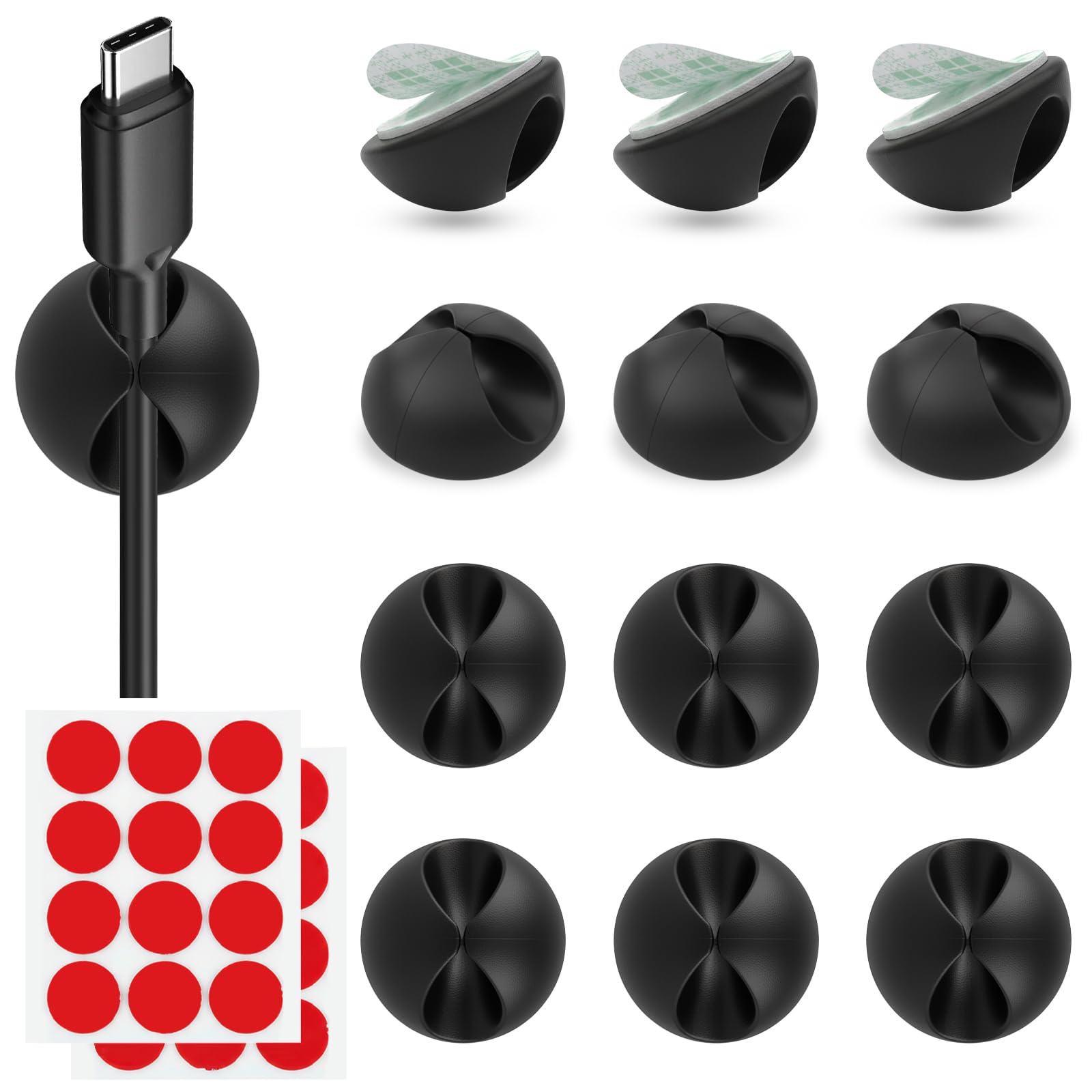 Mkeoieau 12Pcs Black 12Pcs Cord Holder Cable Clips, Cord Organizer Holder With Back Adhesive For Phone Charger Mouse Laptop, Wire Management Keeper For Desk Office Home Nightstand Wall (12Pcs Black)