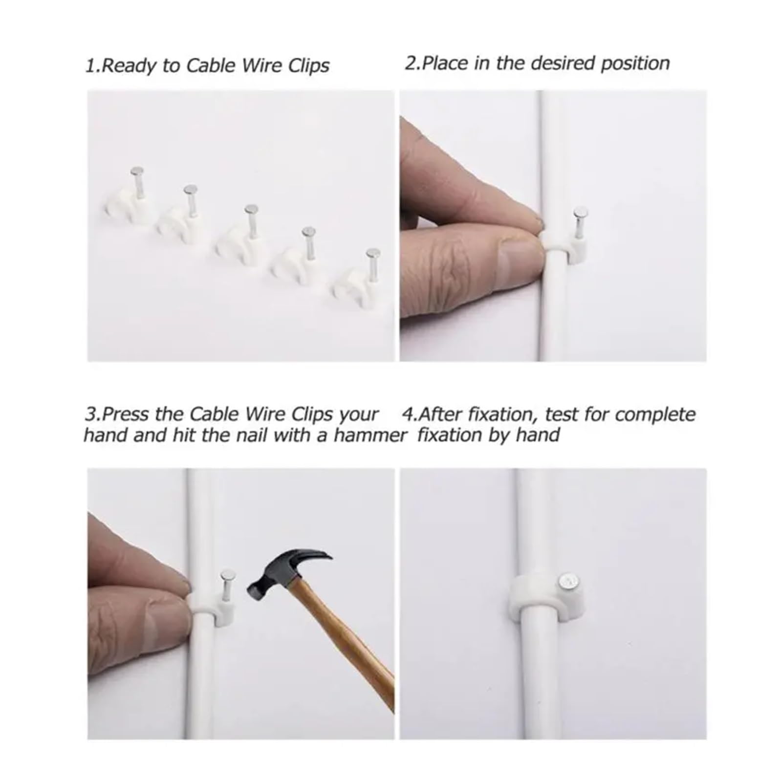 Clips for cables con clavos, for redondos de acero, blancos, 4-12 mm, 100 unidades(Internal Width 10mm)