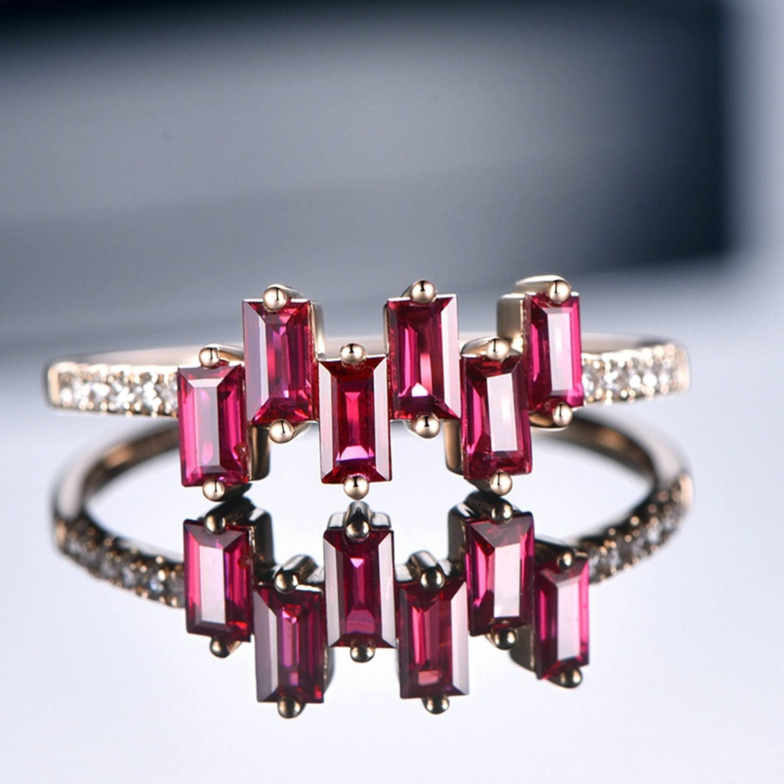 Anillos de oro rosa de 18 quilates (750), anillos para niñas con incrustaciones de 0,68 ct rubí y 0,075 ct diamante de color rojo paloma rubí diamante anillo, 65 (20.7), Ruby Diamond