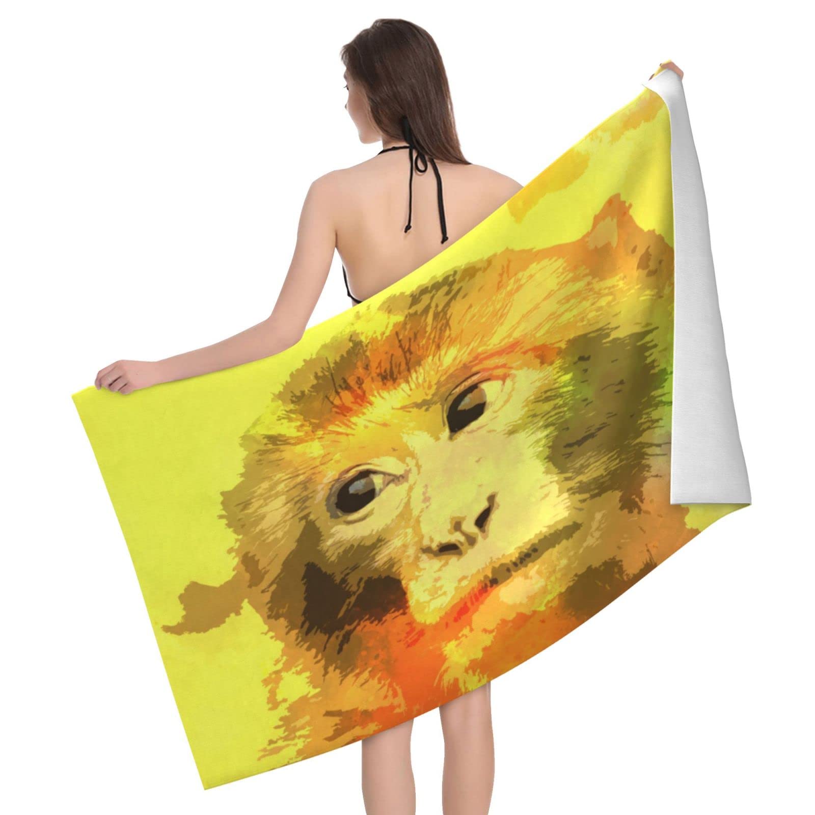 Lawenp Animal Watercolor Monkey Beach Towel, Lightweight Sand Free Quick Dry Microfiber Absorbent Bath Towel for Kids, Adults, Swimming, Bath, Yoga, Pool, Travel, Camping 32"X52"