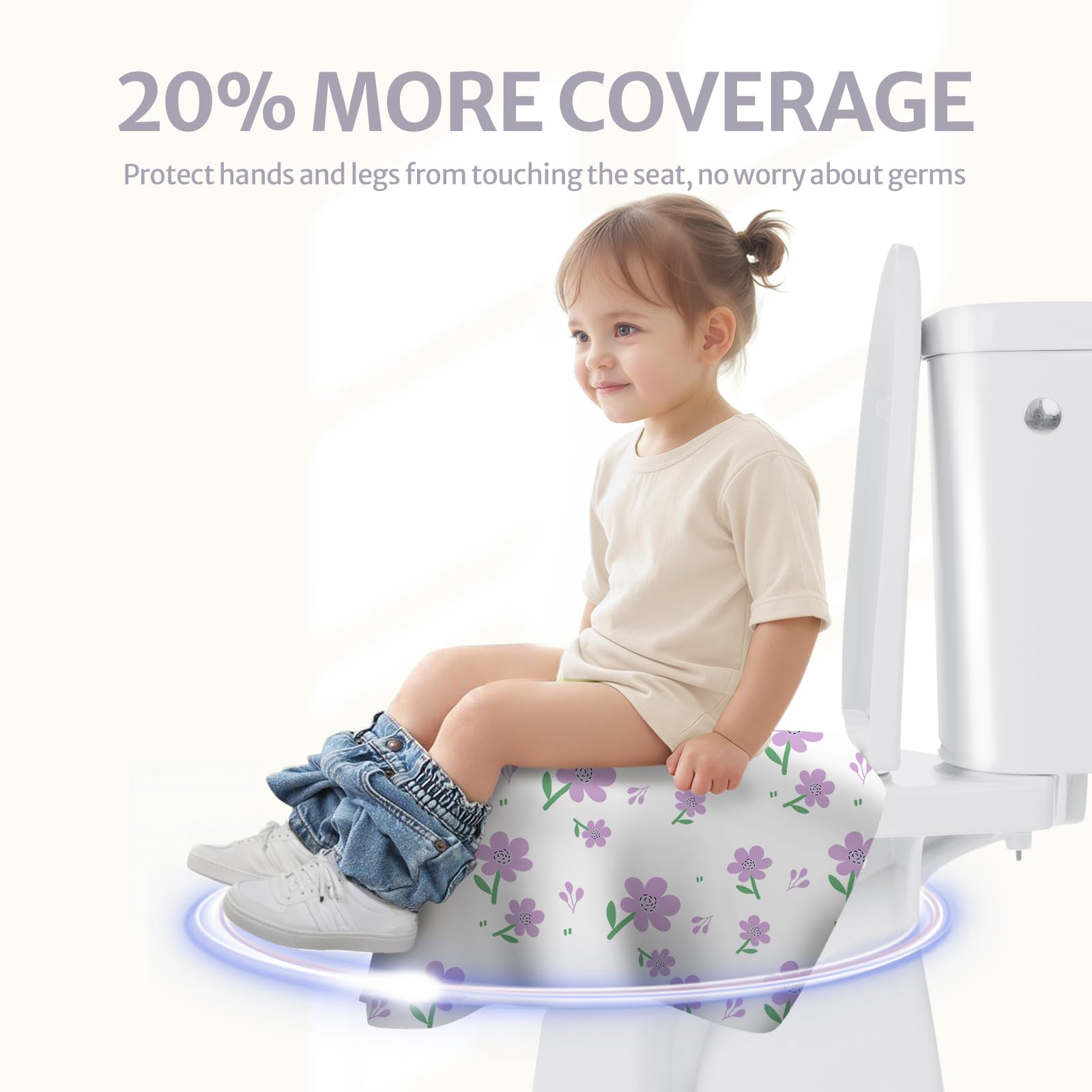 Blissful Diary 20 fundas desechables para asiento de inodoro para niños pequeños y adultos, extra grandes, impermeables, paquete portátil para viajes, entrenamiento de orinal para niños (flores