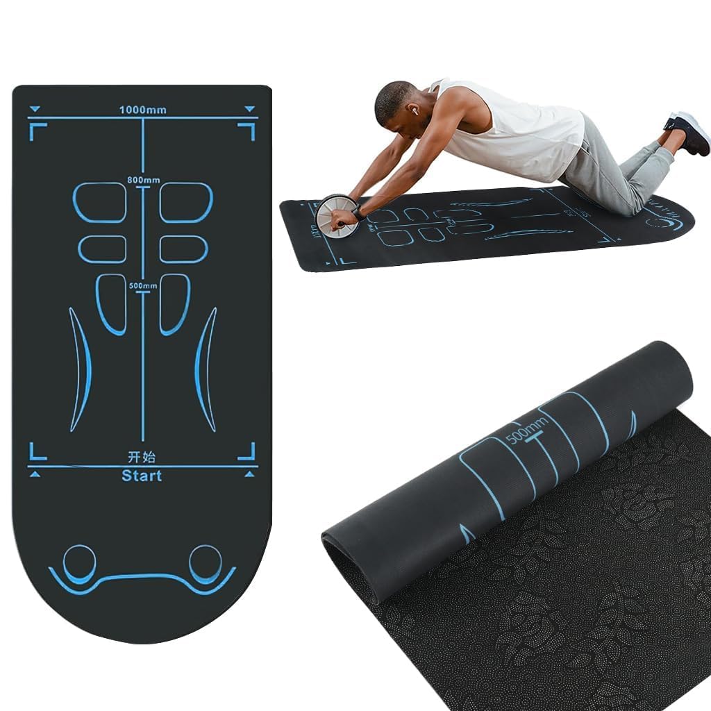 Touchcart 7mm Thick Exercise Mat for Ab Roller, Yoga & Home Workouts – Non-Slip, Extra Long Fitness Mat with Knee Protection Pad – Blue-Black 1 Pc (Multicolor)-image-9