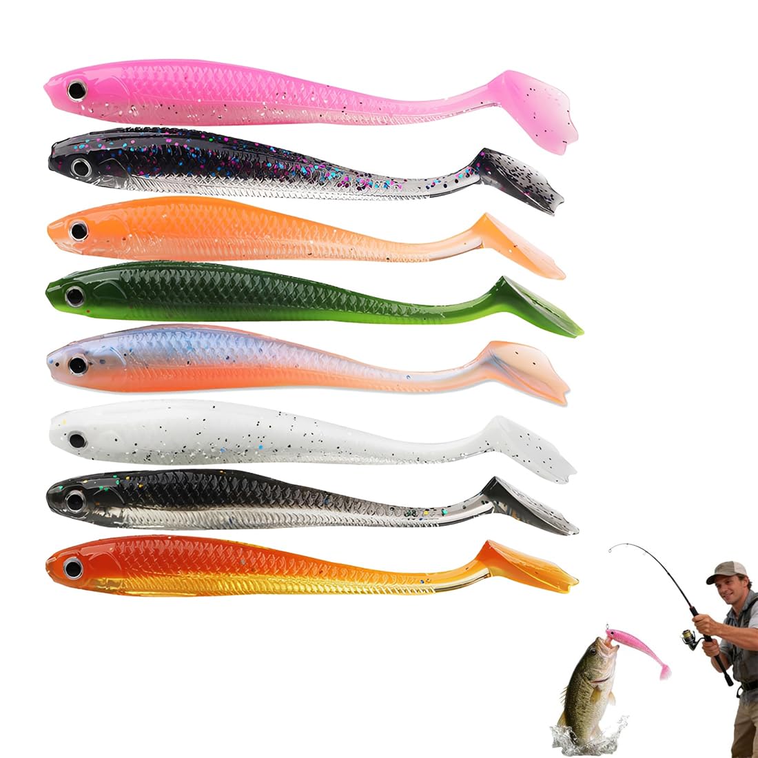8 Piezas Jigs Señuelos De Pesca Que Se Hunden De Metal, Pesca Con Señuelos Blandos De Cola En T, Adecuado Tanto Para Agua Dulce Como Salada