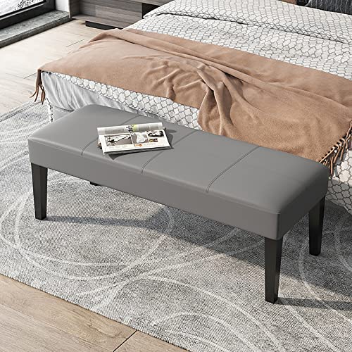 Pouf d'appoint en cuir salon banc de lit moderne rectangulaire gris