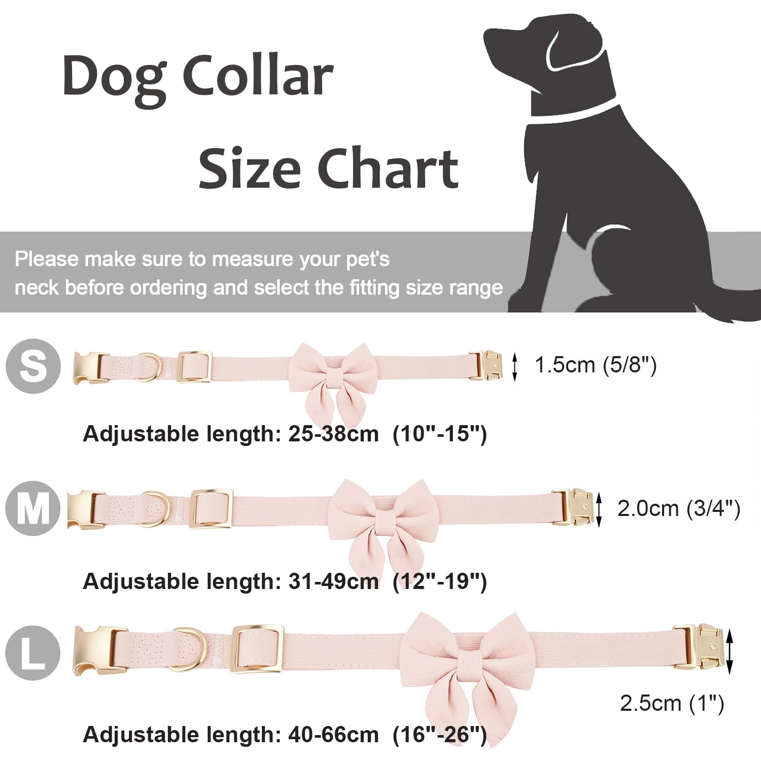 Petiry Soft Dog Collar Pink,Skin-friendly Medium Dog Collars with Removable Bowtie For Dog Neck 31-49cm,Sliver Pink - Image 3