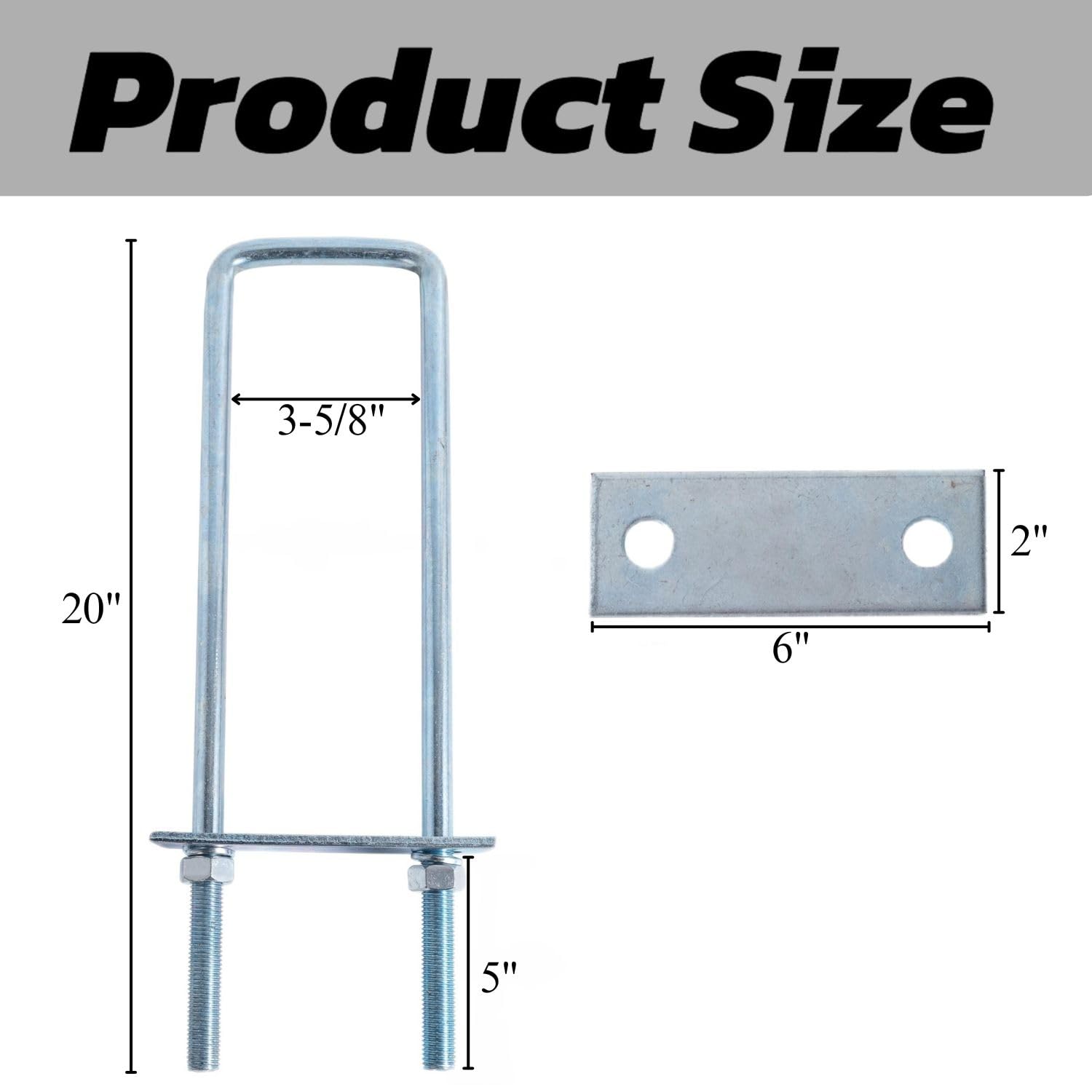 Kit di 4 bulloni a U quadrati robusti: larghezza interna 8,9 cm x lunghezza gamba 50,8 cm, con piastre e dadi per rimorchio di automobili