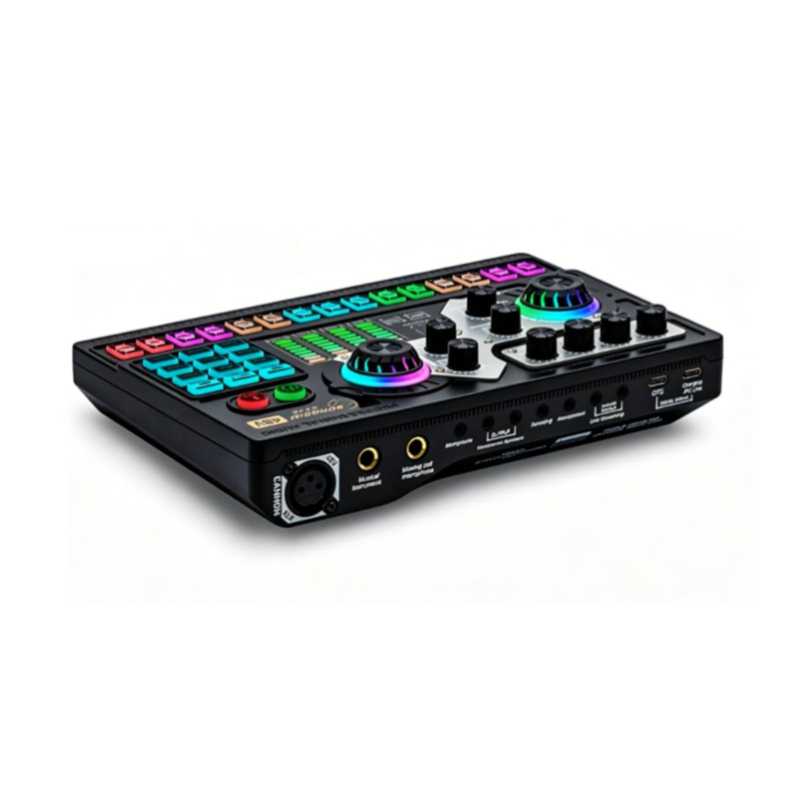 OJIVA® Phone Computer Sound Card Two-Device Device Support Broadcasting Sound Card Broadcasting Audio Mixer actualTime Mixing Live, Black-image-15