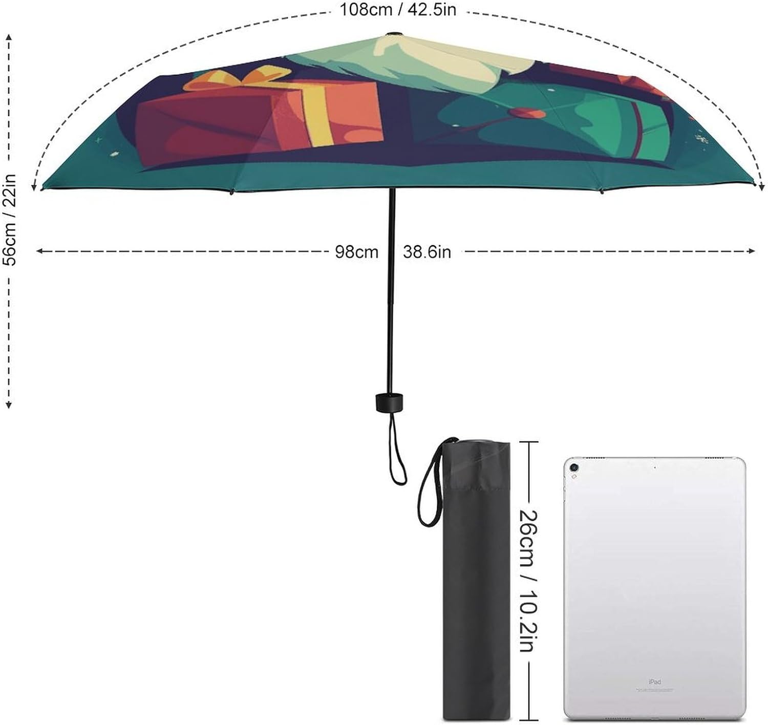 Windproof Travel Umbrella Santa Claus Taking Presents Folding Small Sun Umbrella Lightweight Small And Compact Suit for Pocket