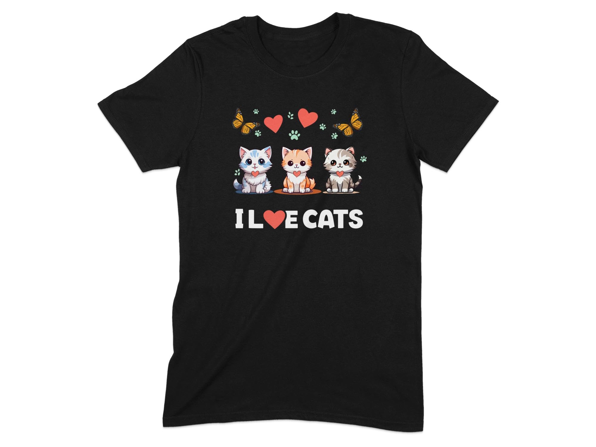 GenericCute Cat Lover T-Shirt, Funny Cartoon Cats Graphic, I Love Cats Tee, Unisex Cat Shirt, Pet Owner Gift, Casual Kitten Top, Heart and Paws