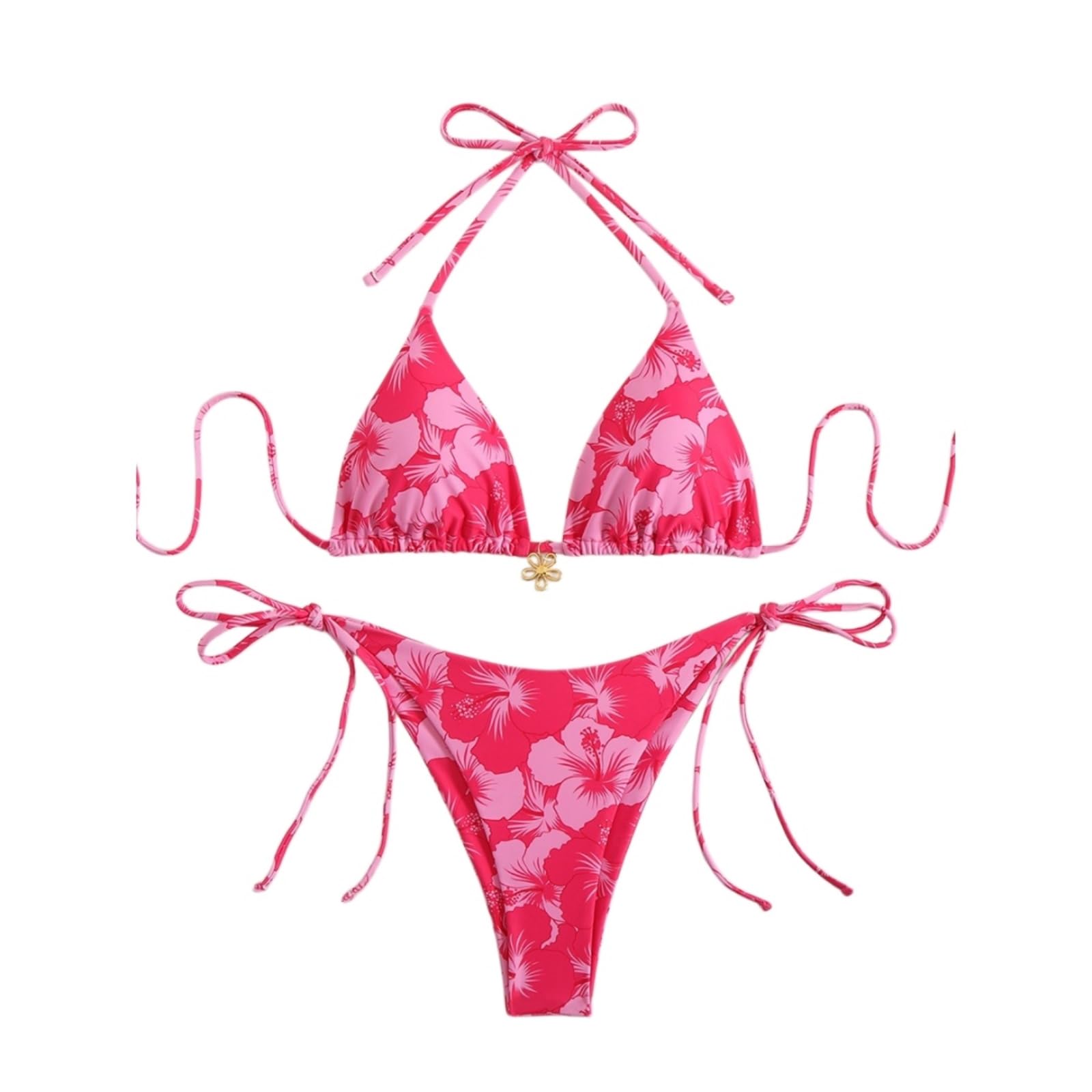 Bikini Donna Donne Floral Stampa Set Triangolo Top Cravatta Side Costume da Bagno-Orange-s