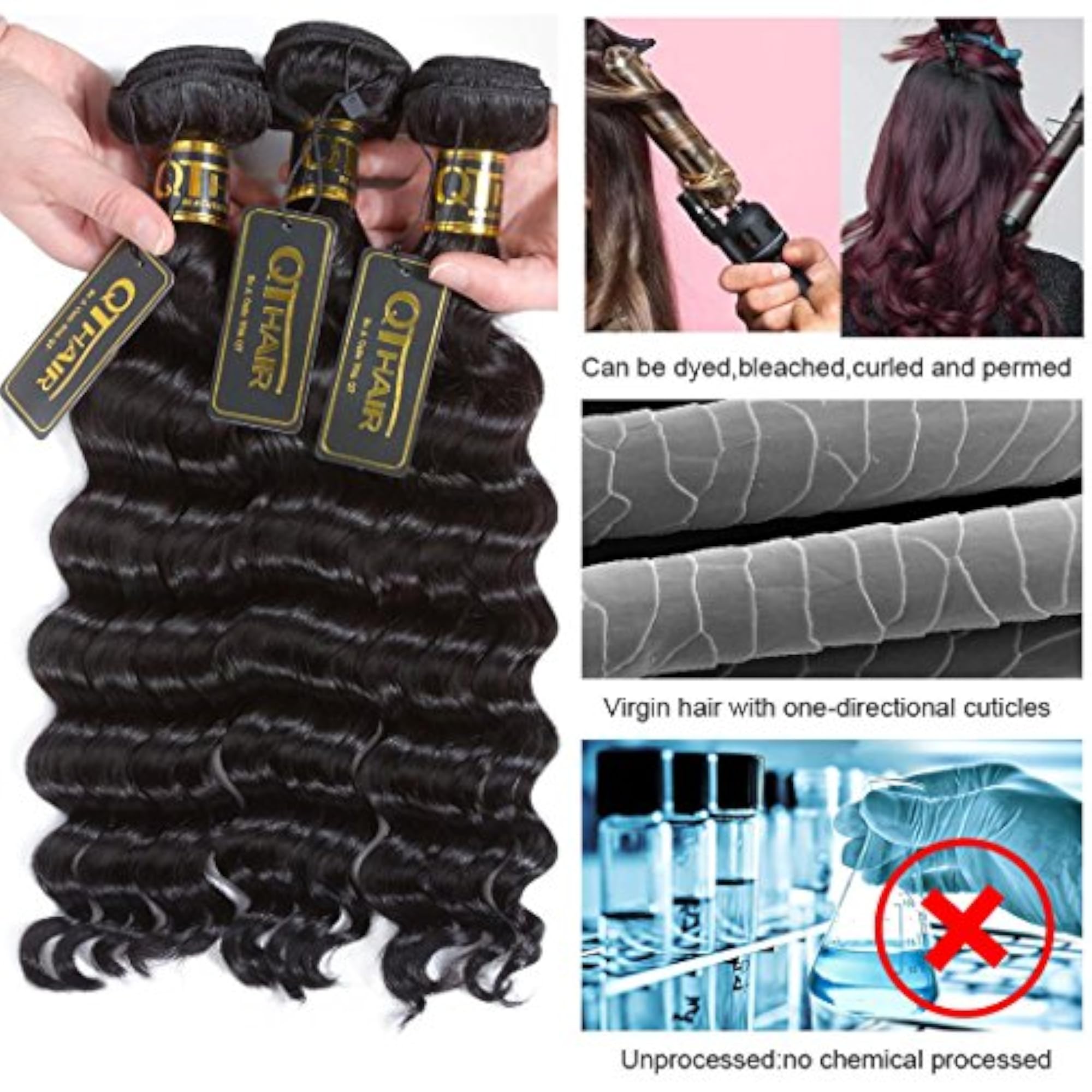 12A Peruvian Loose Deep Curly Wave Human Hair, 400g, Natural Black