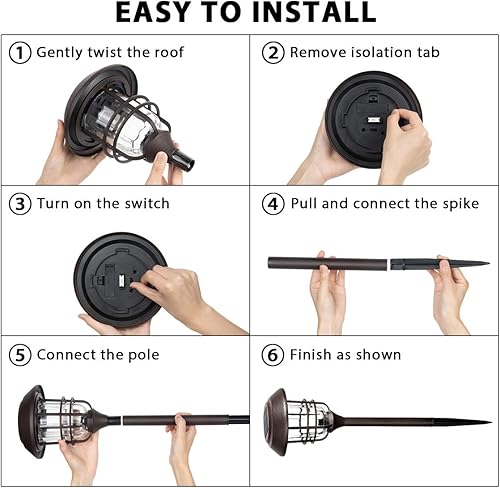 Miniatura 7 de SOLPEX Paquete de 4 luces solares para exteriores, luces de camino de vidrio y metal, salida de lúmenes altos por LED para paisaje, césped, patio,