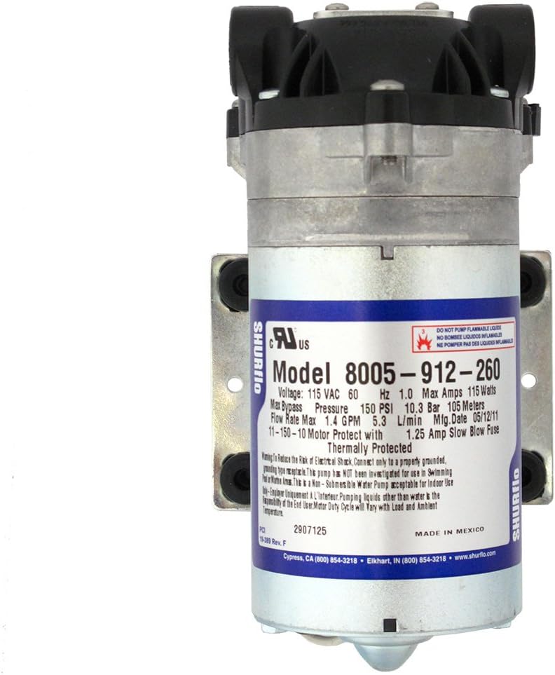 Shurflo 8005-912-260 115VAC 1.4GPM 100PSI BP 3/8 inch FPT 8000 Series Delivery Pump without cord