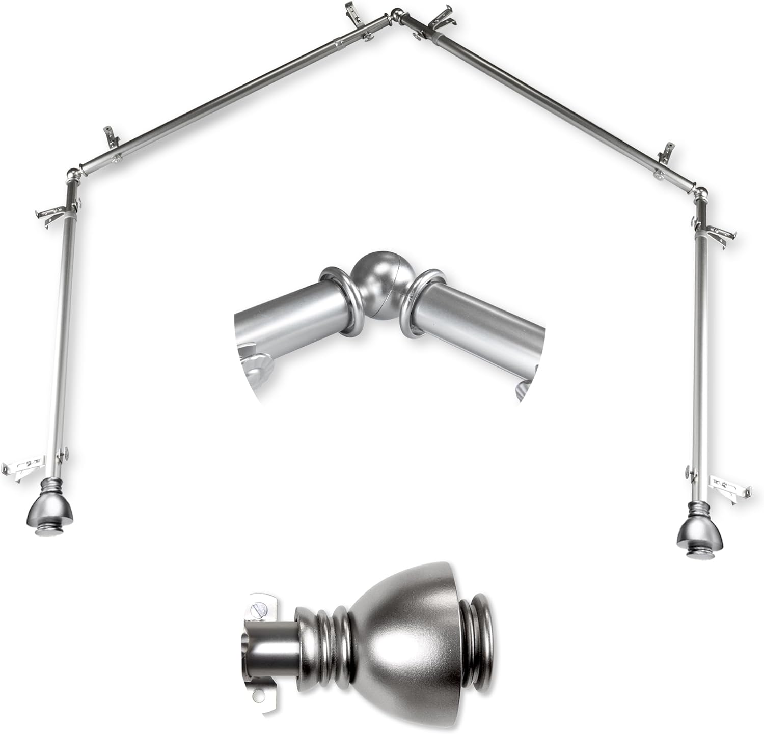Stream 13/16" 4-Sided Bay Window Curtain Rod - Satin Nickel