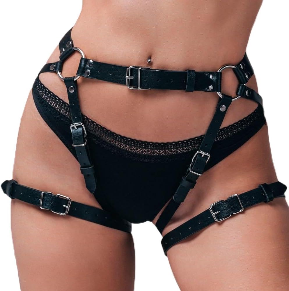 Women Leather Sexy Punk Goth Leather Garter Body Harness BDSM Bondage Waist Leg Cage Beds Harness Garter Belt Erotic Lingerie Thigh Chain