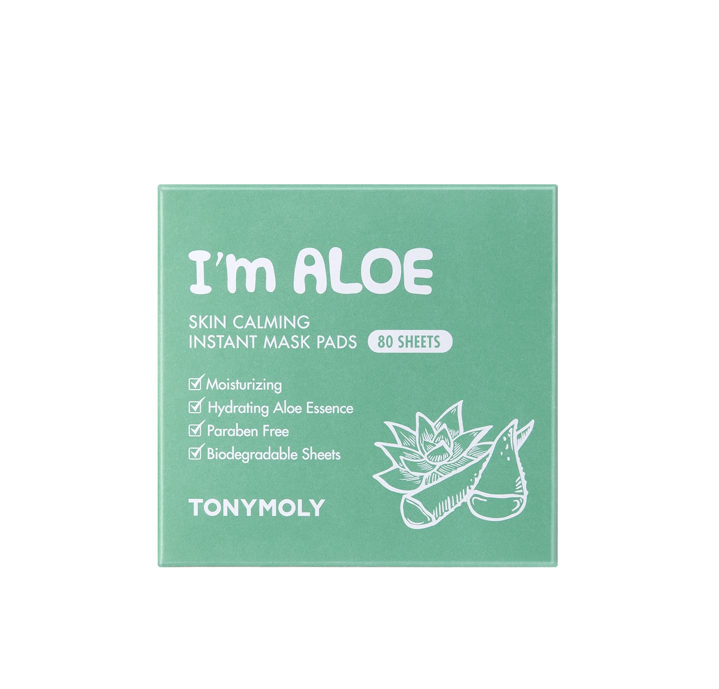 TONYMOLY I’m Aloe Skin Calming Mask Pads 80 Biodegradable Sheets for Sensitive, Dry Skin Hydrating, Moisturizing, Soothing Korean Skincare