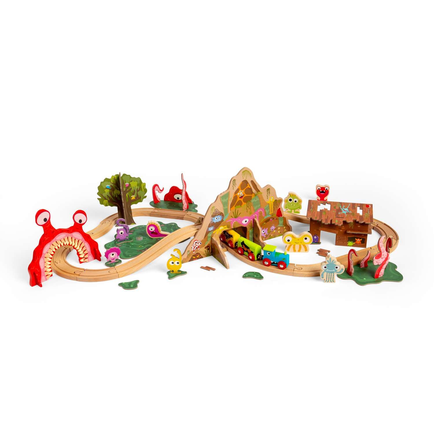 Bigjigs Rail Monster Train Set - 50pc Wooden Railway Set For Children, Kids Trains & Accessories, Toddler Pretend Play Sets, Childrenโs Gifts, Age 3 + Years