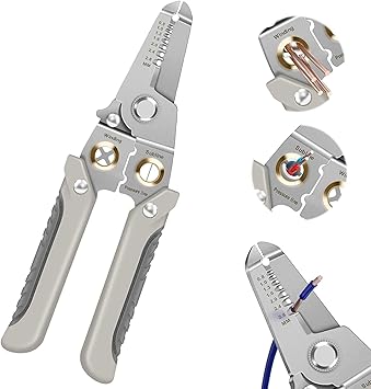 Hetarmi 7 in 1Multifunction Wire Pliers Tool Electrical, Wire Strippers Wire Splitting Pliers Stainless Steel,Wire Stripper with Safety Lock for Wire Cutter,Stripper, Cutting, Crimping -Multicolor