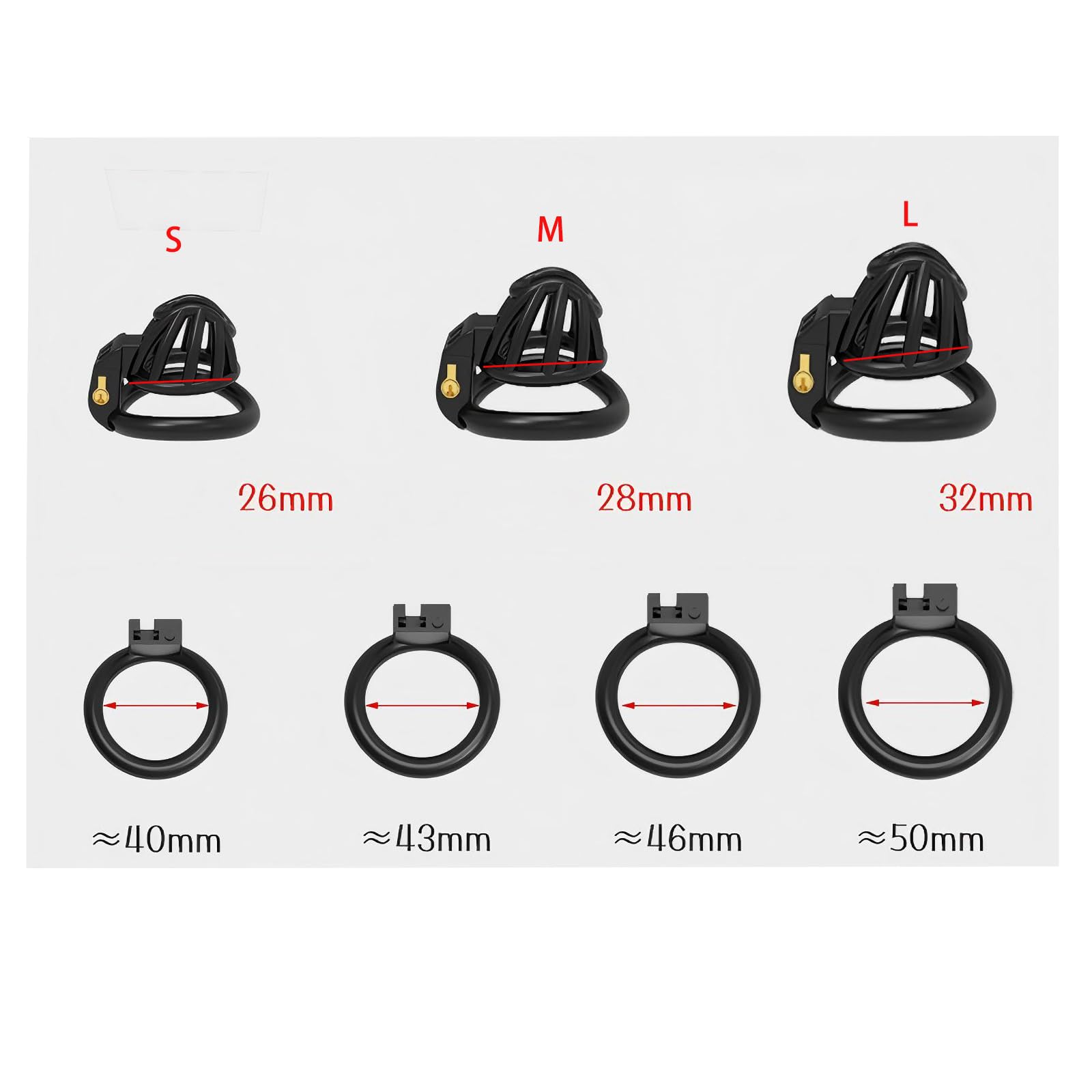 Cage Chastetée Sex Toýs Homme Cage de Chasteté Pénis avec 4 Anneaux Courbés de Tailles Différentes Ceintures de Chasteté avec Serrure Invisible pour Hommes Adultes Sissy Chastity Cage (Black,L)