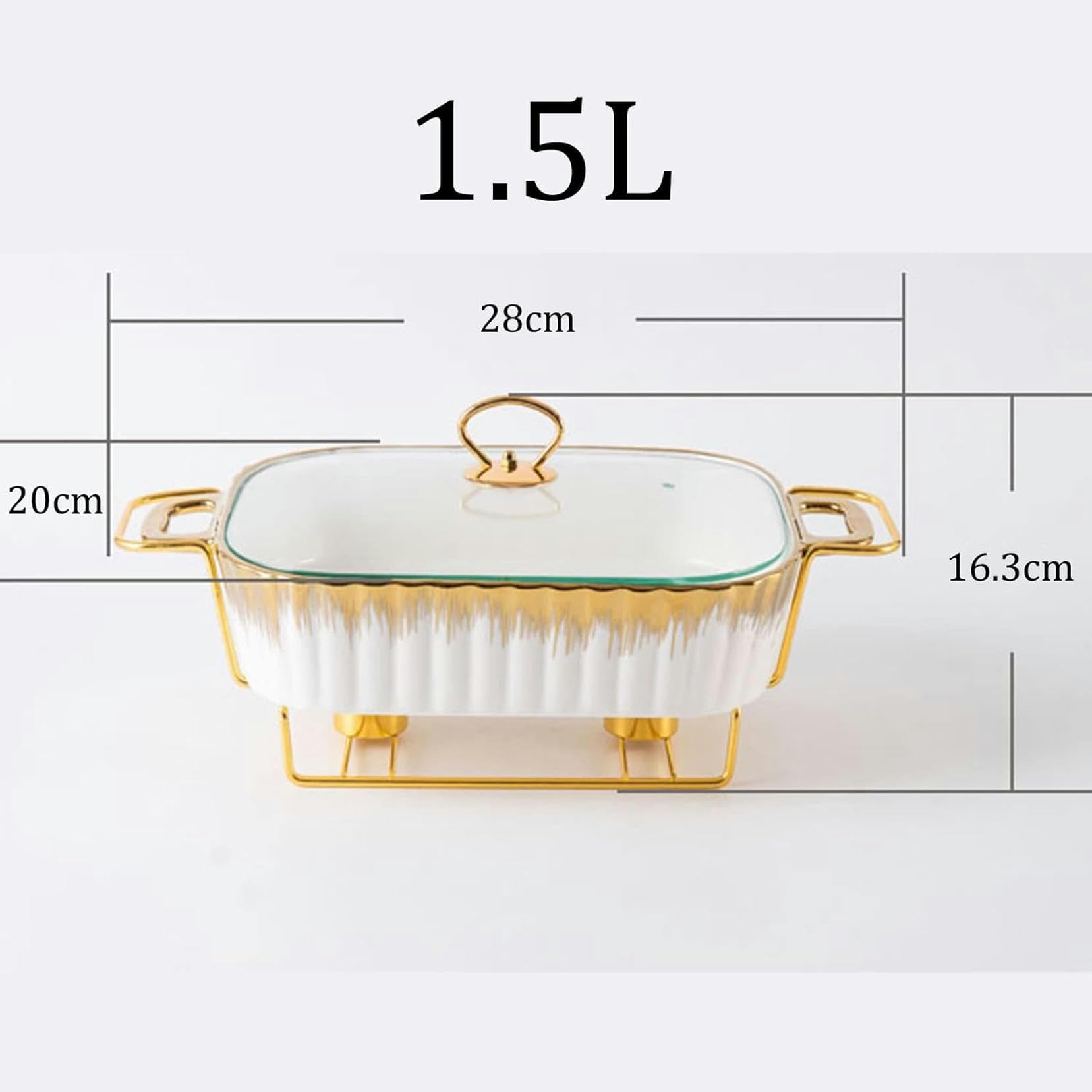 Scaldavivande In Ceramica, Rettangolare Sotto Smalto Di Dimensioni Standard E Scaldavivande Per Buffet Con Coperchio In Vetro, Vassoio Scaldavivande Per Matrimoni, Feste E Banchetti, Bianco 1,5 L, Ne