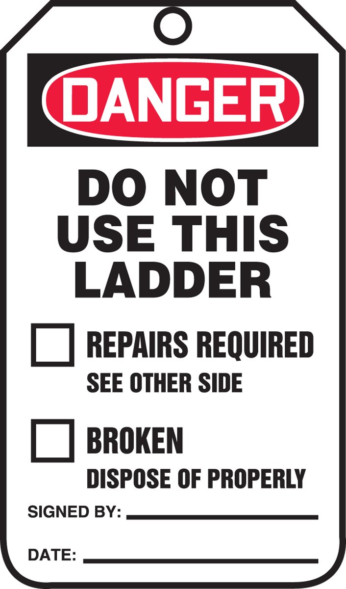 Accuform TRS342PTP RP-Plastic Safety Tag, Legend "Danger Do Not Use This Ladder", 5.75" Length x 3.25" Width x 0.015" Thickness, Red/Black on White (Pack of 25)