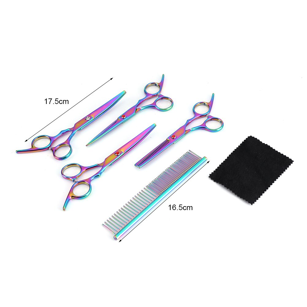 Kit Profesional de 6 Piezas para Peluquería Canina, Tijeras de Acero Inoxidable, Color Iris, para Mascotas y Gatos, Uso en Casa