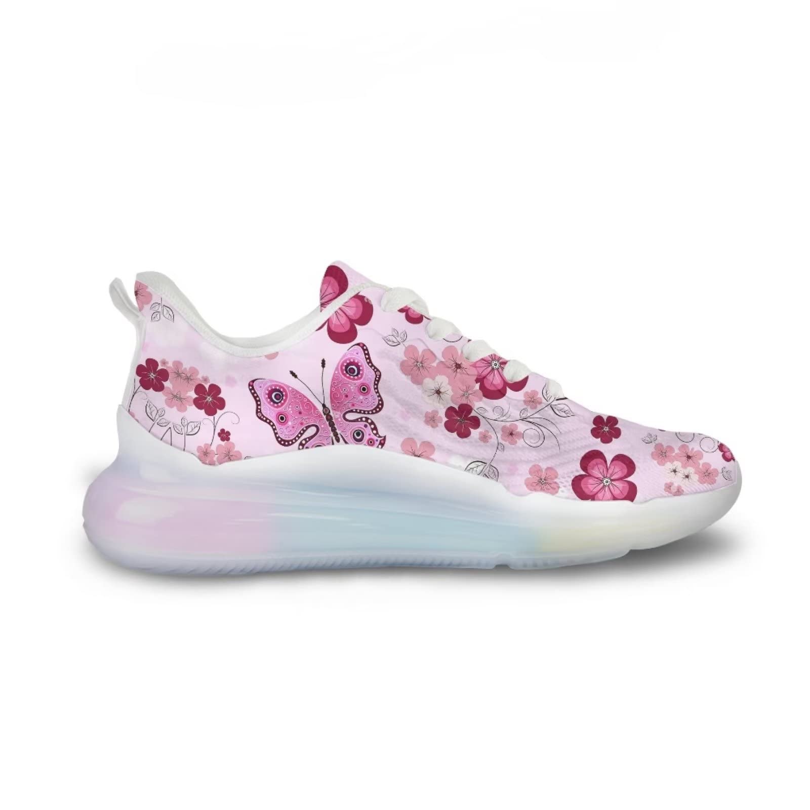 Scarpe da ginnastica da donna, da corsa, in rete, da palestra, da passeggio, Farfalla rosa., 37 EU