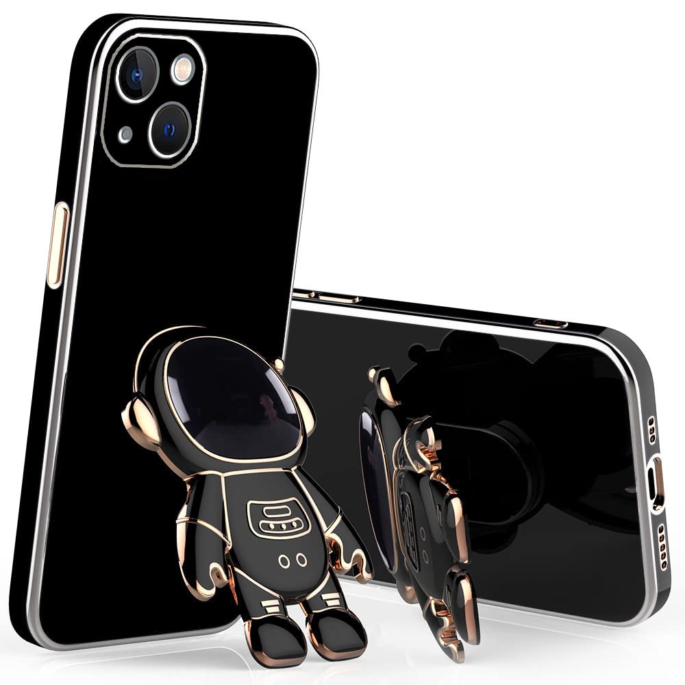 Wousunly Compatibile con Cover iPhone 14 Plus Silicone TPU Antiurto,Custodia iPhone 14 Plus con Supporto Astronauta 3D Sottile Anti-Graffio Case (Nero