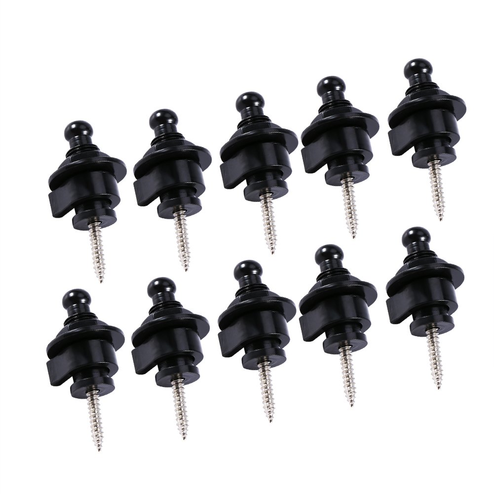 10Pcs Round Head Strap Locks and buttons Guitar Bass Schaller-Style Security Straplocks (Black)